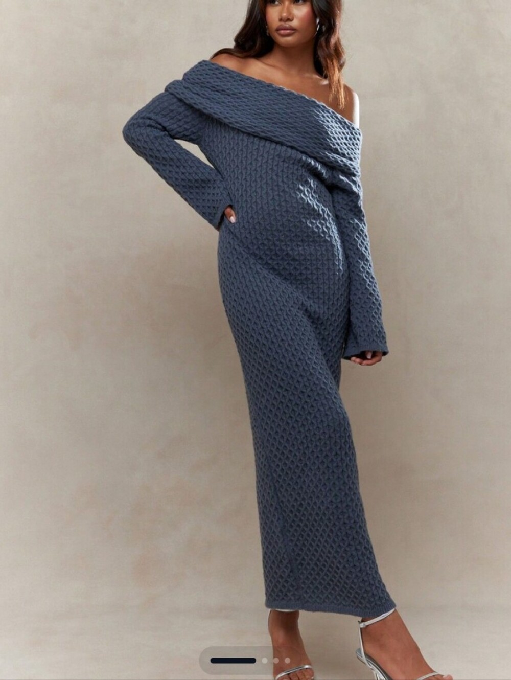 Missguided Cozy Knit Sweater Dress in Charcoal Gray Off Shoulder